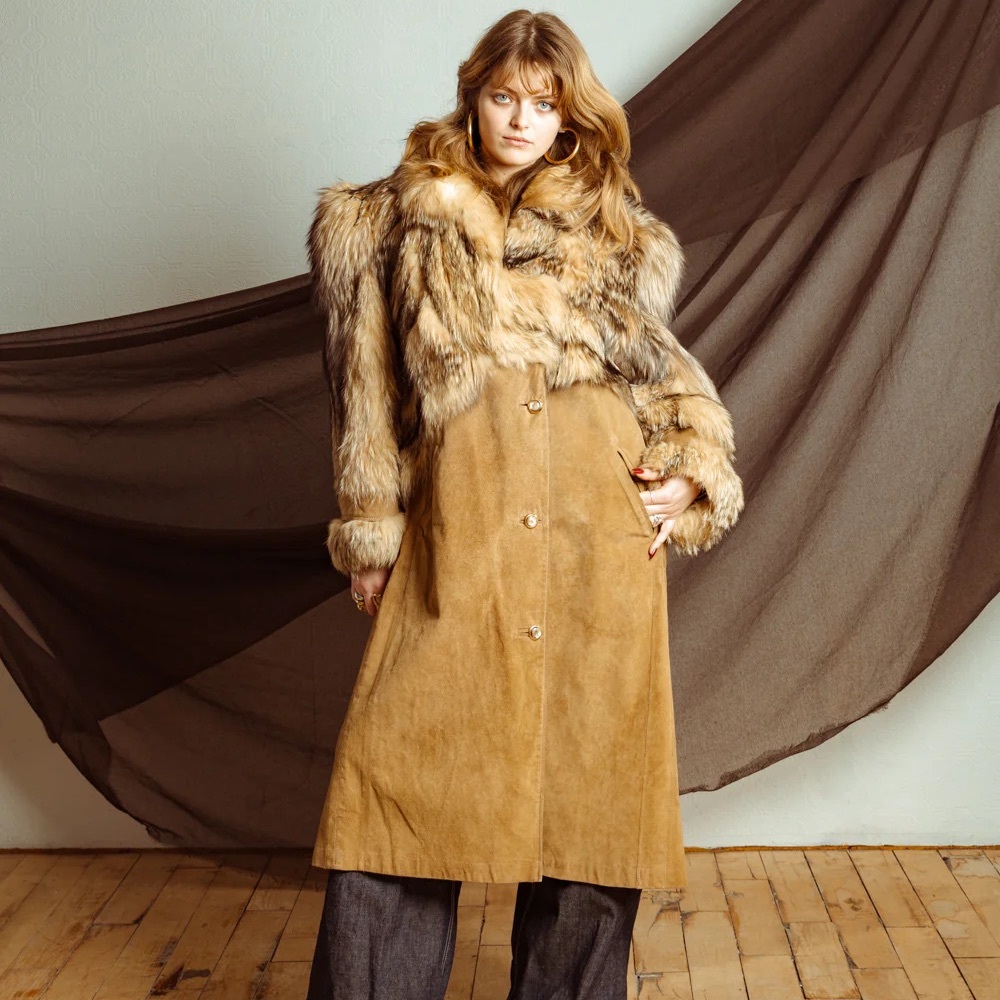Vintage 80’s Luxe Fox Fur and Suede Coat